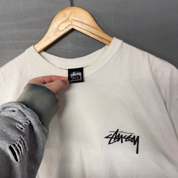 Stussy Vintage Shirt Men's White Short Sleeve Classic Dot Logo Tee - Picture 3 of 6